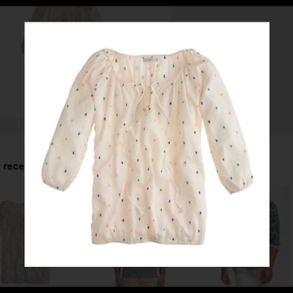 NWT J. Crew Ivory Ikat Dot Peasant Blouse - Picture 1 of 6